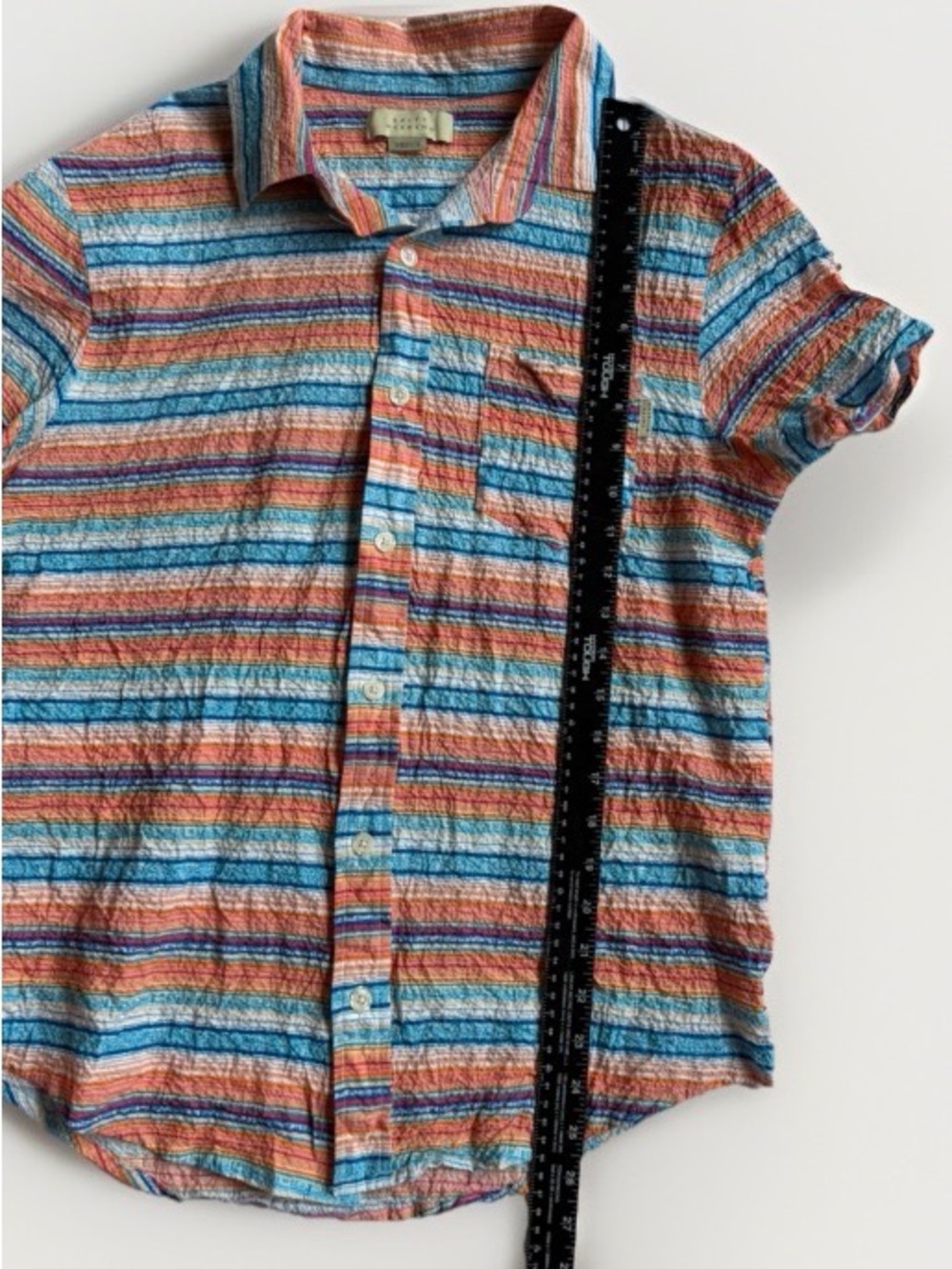 Salty Weekend Multicolor Striped Crinkle Seersucker Button Up Shirt M Festival - Picture 10 of 10